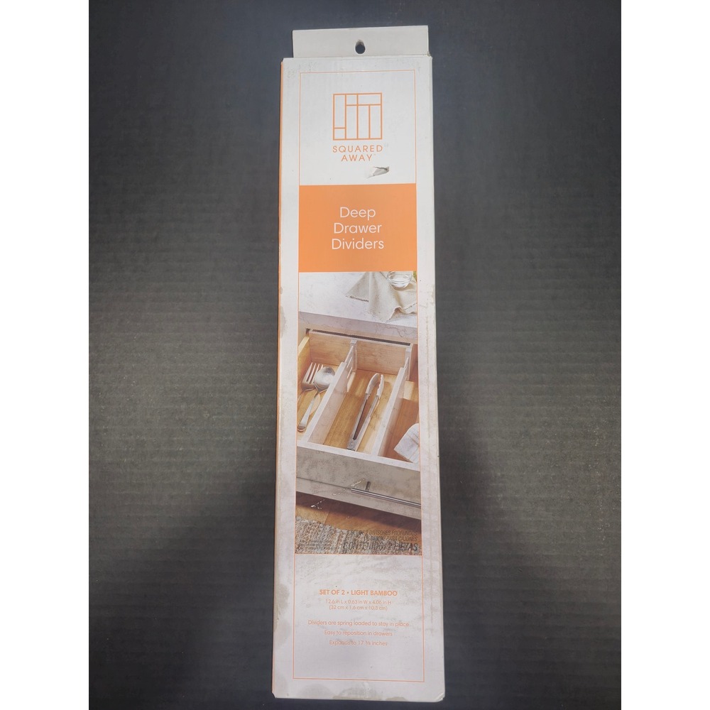 Squared Away Deep Drawer Dividers Set of 2 Light Bamboo White Expandable